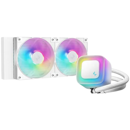 DeepCool LE240 WH V2, 240mm CPU Liquid Cooler, 2x120mm PWM ARGB Fans, ARGB block, White, LGA1851/1700/1200/1151/1150/1155, AMD A