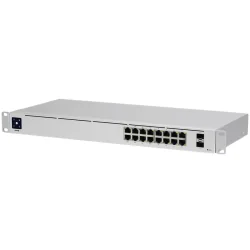 Ubiquiti USW-16-PoE 16-port Layer 2 PoE switch, 8 x GbE PoE+, 8 x GbE ports, 2 x 1G SFP ports, 42W total PoE Power, fanless, sil