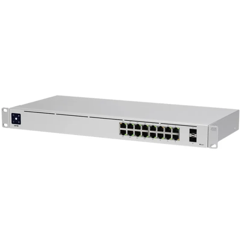 Ubiquiti USW-16-PoE 16-port Layer 2 PoE switch, 8 x GbE PoE+, 8 x GbE ports, 2 x 1G SFP ports, 42W total PoE Power, fanless, sil