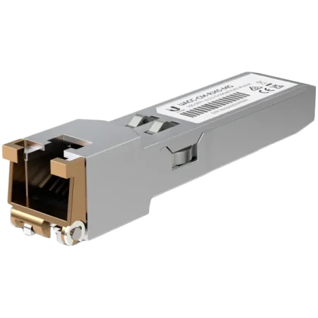 Ubiquiti UACC-CM-RJ45-MG SFP+ to RJ45 adapter, 1/2.5/5/10 GbE is a RJ45 transceiver that can be inserted into an SFP port in ord