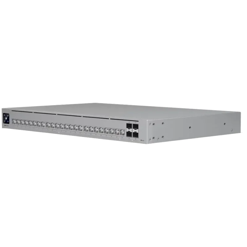 Ubiquiti Layer 3 Etherlighting switch USW-PRO-HD-24-EU, (22) 2.5 GbE, (2) 10 GbE ports, (4) 10G SFP+ ports. DC power backup read