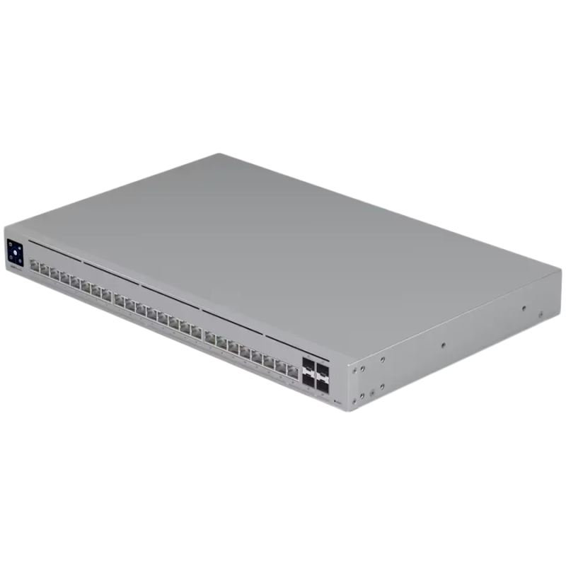 Ubiquiti Layer 3 Etherlighting switch USW-PRO-HD-24-EU, (22) 2.5 GbE, (2) 10 GbE ports, (4) 10G SFP+ ports. DC power backup read
