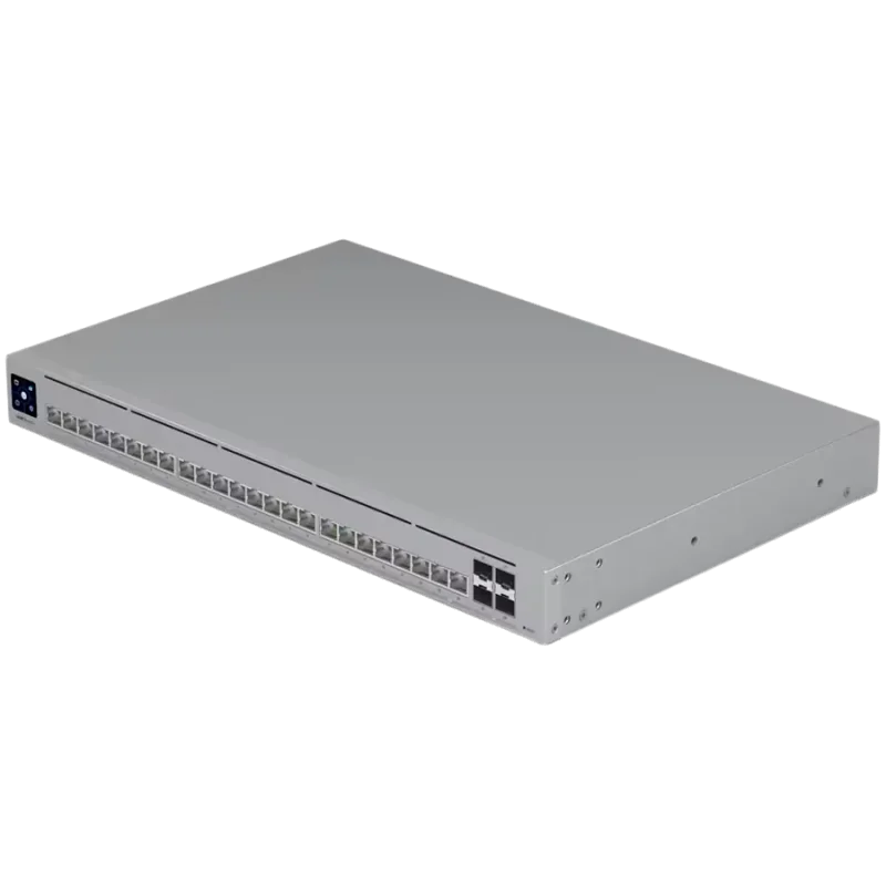 Ubiquiti Layer 3 Etherlighting switch USW-PRO-HD-24-EU, (22) 2.5 GbE, (2) 10 GbE ports, (4) 10G SFP+ ports. DC power backup read