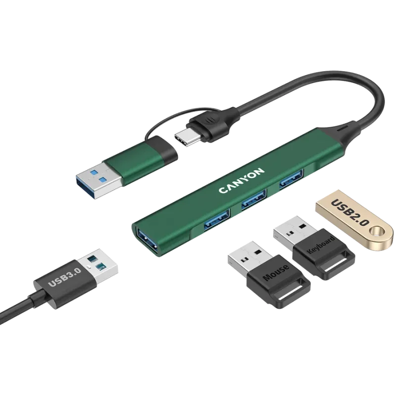 CANYON hub DS-02 4in1 USB-A/C Green - 1
