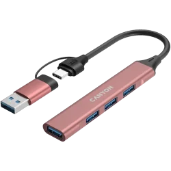 CANYON hub DS-02 4in1 USB-A/C Pink - 3