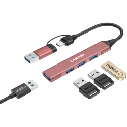 CANYON hub DS-02 4in1 USB-A/C Pink - 4
