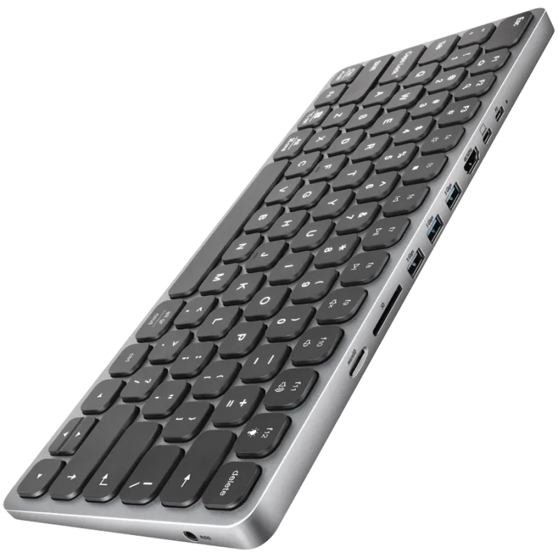 AXAGON HMC-KB keyboard USB-C 5Gbps with HUB, microSD/SD, 3x USB-A, HDMI 4K/60Hz, PD 100W, Audio, US layout - 1