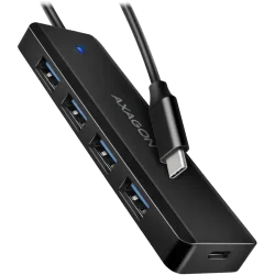 AXAGON HUE-C1C 4x USB3.2 Gen 1 Travel hub, USB-C power IN, w. 20cm Type-C cable - 1