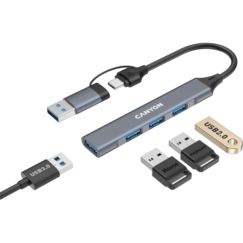 CANYON hub DS-02 4in1 USB-A/C Grey - 1