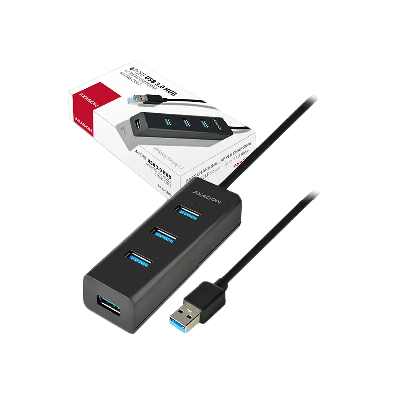 AXAGON HUE-S2BL 4x USB3.0 Charging Hub 1.2m Cable, MicroUSB Charging - 1