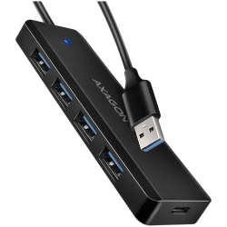 AXAGON HUE-C1A 4x USB3.2 Gen 1 Travel hub, USB-C power IN, w. 20cm Type-A cable - 1