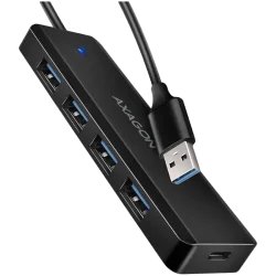 AXAGON HUE-C1A 4x USB3.2 Gen 1 Travel hub, USB-C power IN, w. 20cm Type-A cable - 1