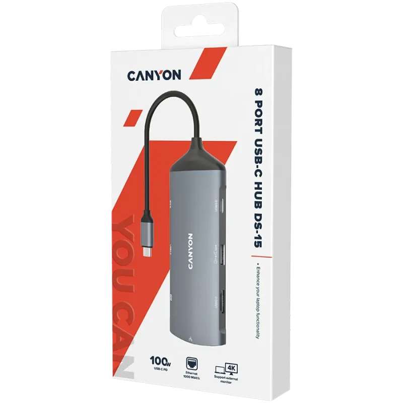 CANYON hub DS-15 8in1 4k USB-C Dark Grey - 1