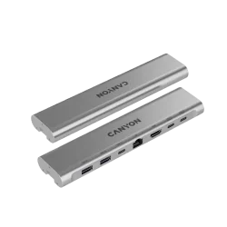 Canyon Laptop stands with hub, TYPE C F to HDMI2.0+2USB3.0+USBC3.0+RJ45+PD, TYEP C TO C cable 1m white with Emarker: HUSB332A, M