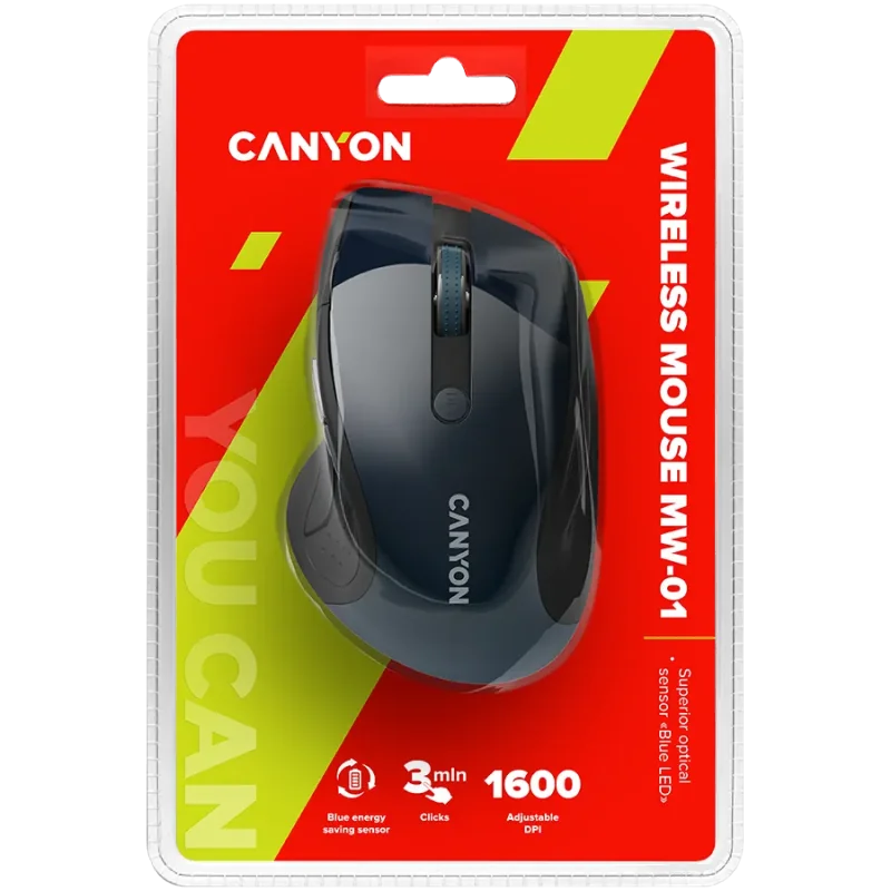CANYON 2.4Ghz wireless mouse, optical tracking - blue LED, 6 buttons, DPI 1000/1200/1600, Blue Gray pearl glossy - 1