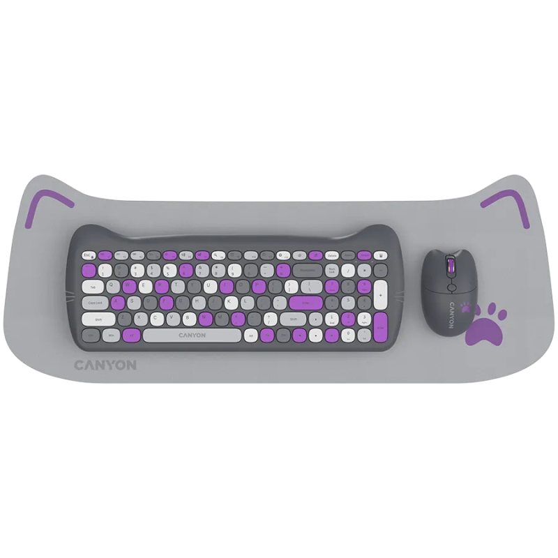 CANYON HSET-W6 EN Keyboard+Mouse Kitty Edition AAA+АА Wireless Violet - 1