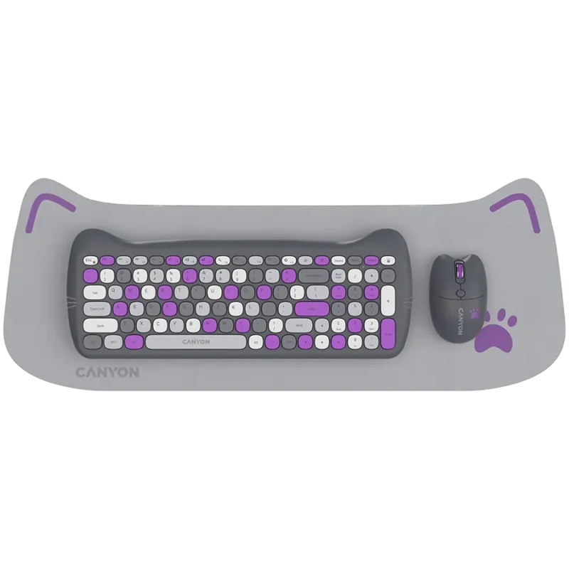 CANYON HSET-W6 EN Keyboard+Mouse Kitty Edition AAA+АА Wireless Violet - 1