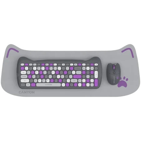 CANYON HSET-W6 EN Keyboard+Mouse Kitty Edition AAA+АА Wireless Violet - 1