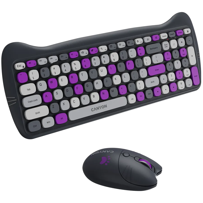 CANYON HSET-W6 EN Keyboard+Mouse Kitty Edition AAA+АА Wireless Violet - 1