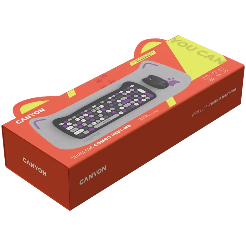 CANYON HSET-W6 EN Keyboard+Mouse Kitty Edition AAA+АА Wireless Violet - 1