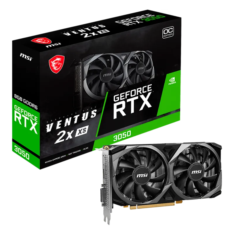 MSI Video Card Nvidia GeForce RTX 3050 VENTUS 2X XS 8G OC, 8GB GDDR6, 128bit, Boost: 1807 MHz, 2560 CUDA Cores, PCIe 4.0, 1x DP 