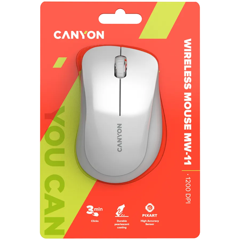 CANYON MW-11, 2.4 GHz Wireless mouse ,with 3 buttons, DPI 1200, Battery:AAA*2pcs ,pearl white grey67*109*38mm 0.063kg - 1