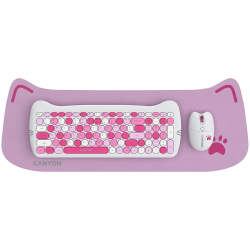 CANYON HSET-W6 EN Keyboard+Mouse Kitty Edition AAA+АА Wireless Pink - 1