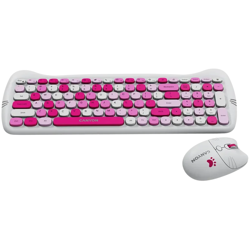 CANYON HSET-W6 EN Keyboard+Mouse Kitty Edition AAA+АА Wireless Pink - 1
