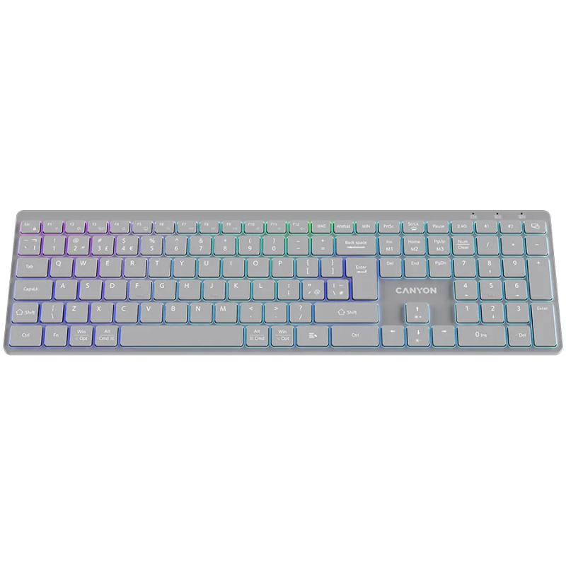 CANYON keyboard HKB-W11 UK/US RGB Dual Mode Wireless Grey - 1