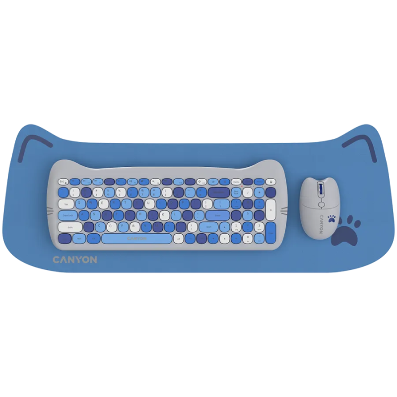 CANYON HSET-W6 EN Keyboard+Mouse Kitty Edition AAA+АА Wireless Blue - 1