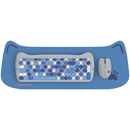 CANYON HSET-W6 EN Keyboard+Mouse Kitty Edition AAA+АА Wireless Blue - 1