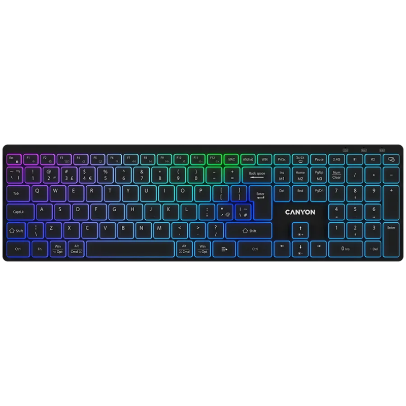 CANYON keyboard HKB-W11 UK/US RGB Dual Mode Wireless Black - 1