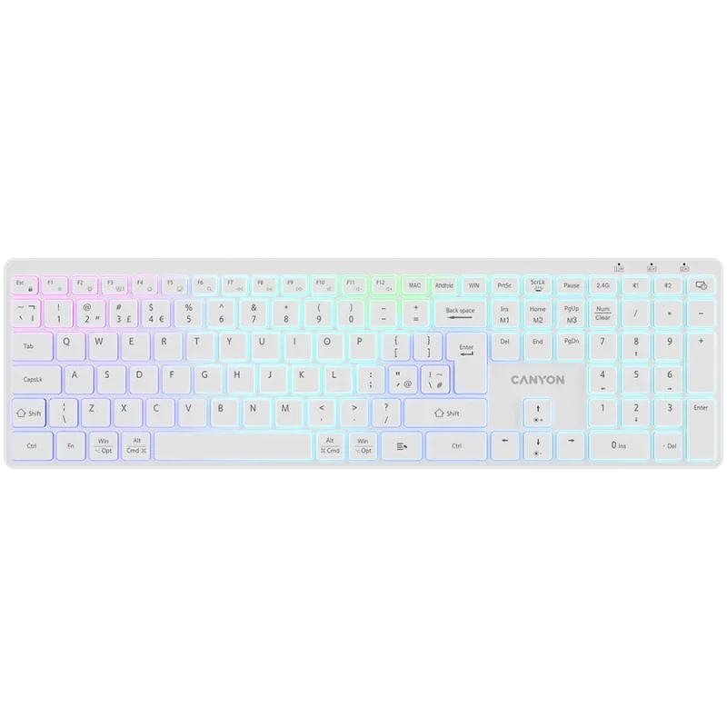 CANYON keyboard HKB-W11 UK/US RGB Dual Mode Wireless White - 1