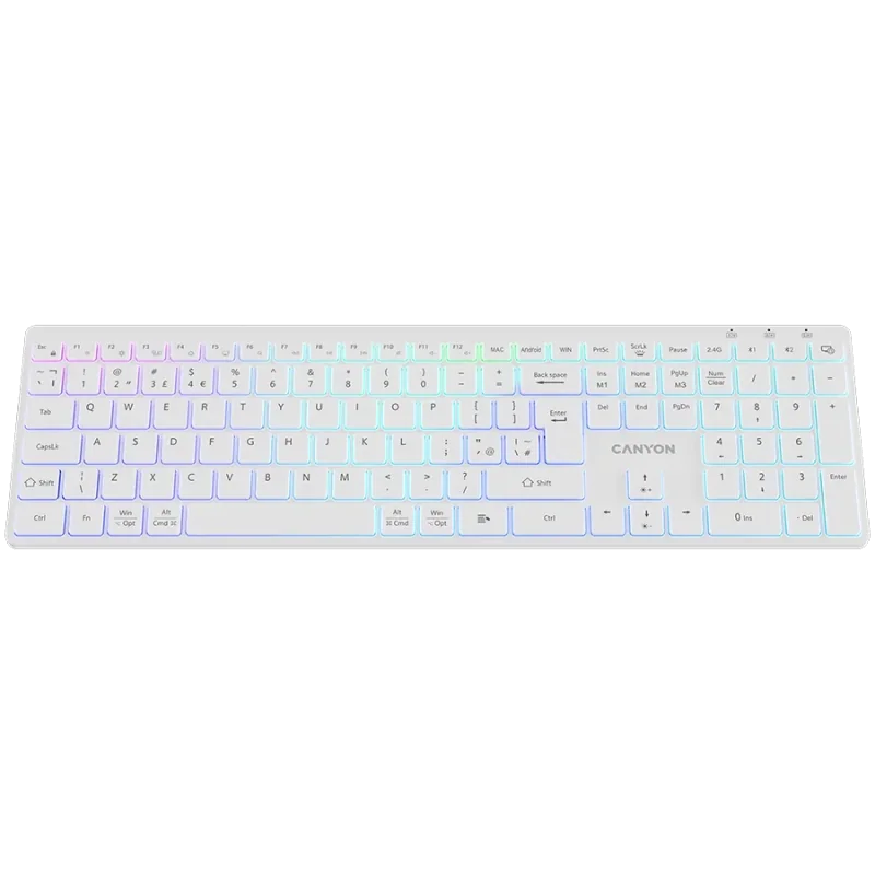 CANYON keyboard HKB-W11 UK/US RGB Dual Mode Wireless White - 1