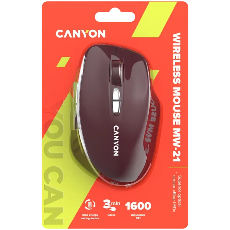 CANYON mouse MW-21 BlueLED 7buttons Wireless Burgundy Red - 1