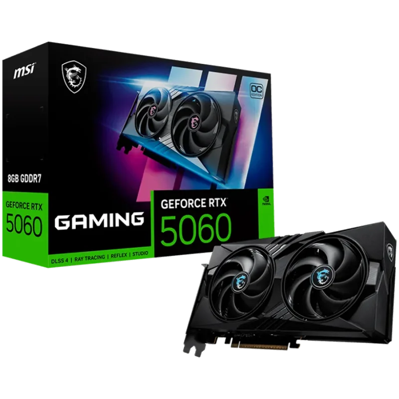 MSI Video Card NVIDIA GeForce RTX 5060 8G GAMING OC, 8GB GDDR7, 128-bit, 2640 MHz Boost, 3840 CUDA Cores, PCIe 5.0 (x8), 3x DP 2