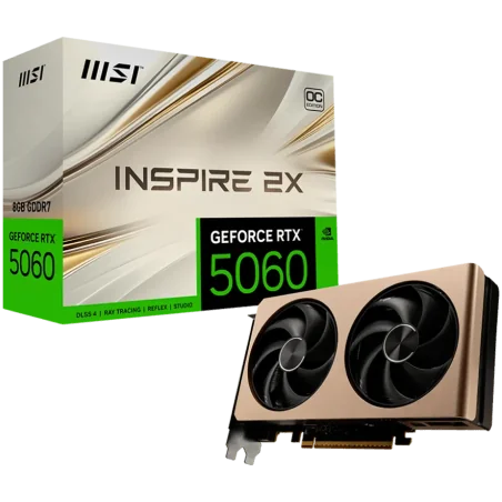 MSI Video Card NVIDIA GeForce RTX 5060 8G INSPIRE 2X OC, 8GB GDDR7, 128-bit, 2535 MHz Boost, 3840 CUDA Cores, PCIe 5.0 (x8), 3x 
