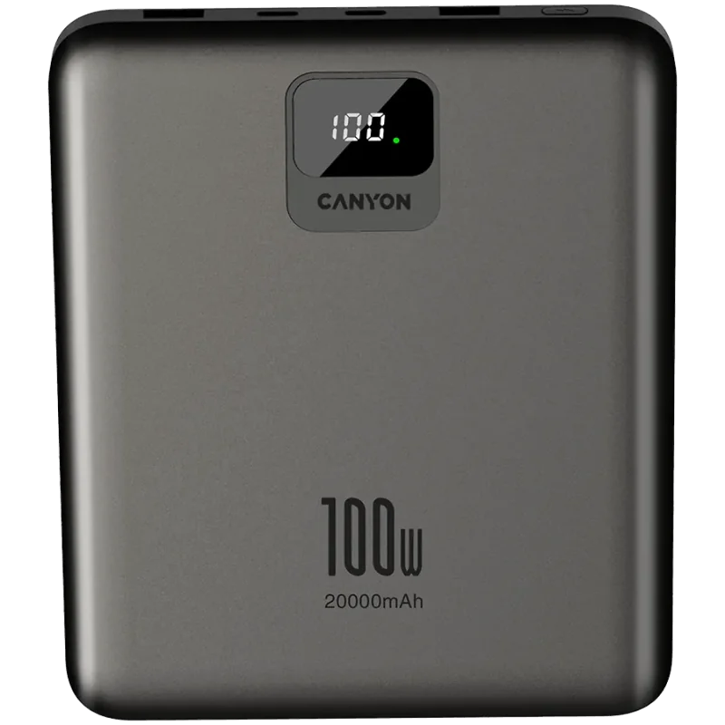 CANYON power bank PB-2008 LED FLAT 20000 mAh PD100W QC3.0 Dark Grey - 1