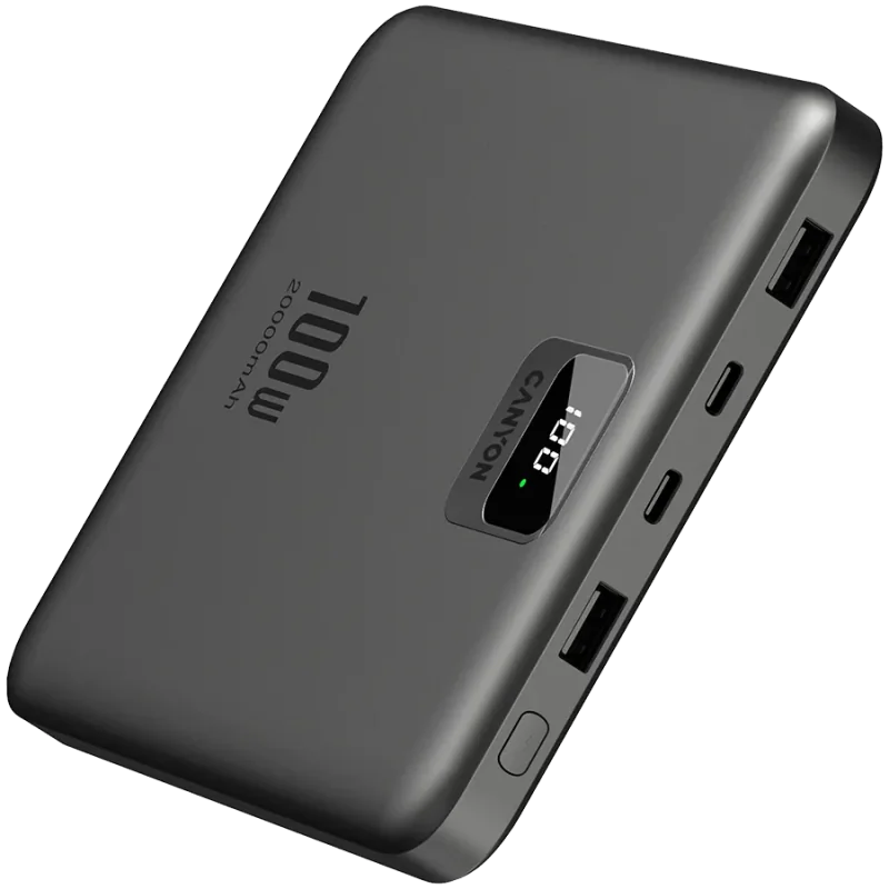 CANYON power bank PB-2008 LED FLAT 20000 mAh PD100W QC3.0 Dark Grey - 1
