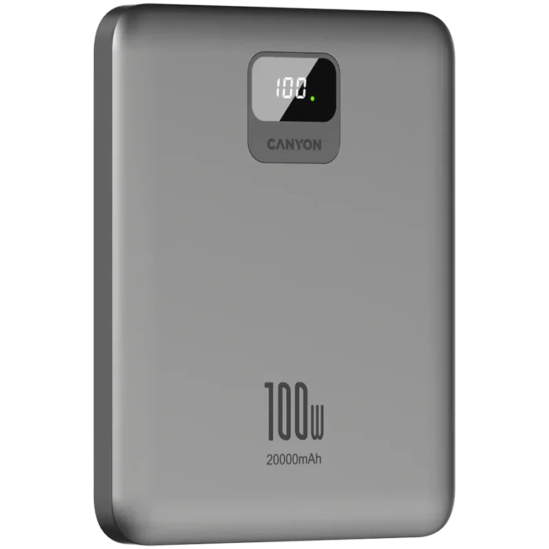 CANYON power bank PB-2008 LED FLAT 20000 mAh PD100W QC3.0 Dark Grey - 1