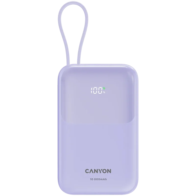 CANYON power bank OnPower 101 built-in cable 10000 mAh PD22.5W Purple - 1
