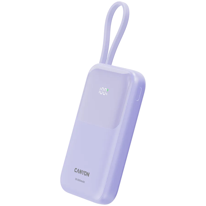 CANYON power bank OnPower 101 built-in cable 10000 mAh PD22.5W Purple - 1