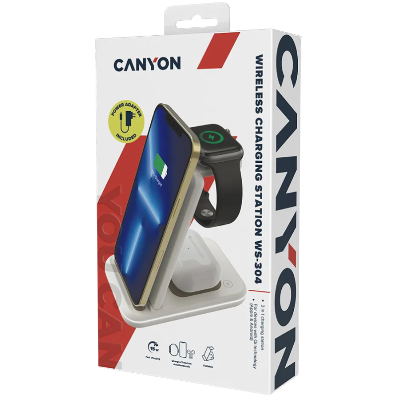 CANYON wireless charger WS-304 15W 3in1 Cosmic Latte - 1