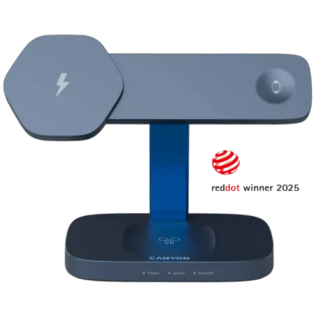 CANYON Wireless Charging Station Hexagon 310 3in1 DarkGrey/Blue - 1