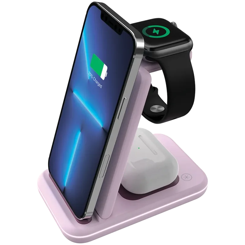 CANYON wireless charger WS-304 15W 3in1 Iced Pink - 1
