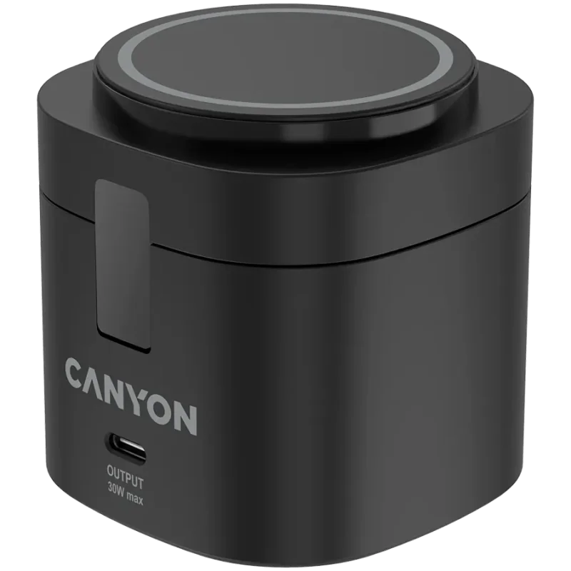 Canyon 4 in 1 Wireless Charging Stand, 30W max, Size: 70x70x70.3mm, weight: 414g, with 65W charger and 1M cable, black - 1