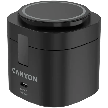 Canyon 4 in 1 Wireless Charging Stand, 30W max, Size: 70x70x70.3mm, weight: 414g, with 65W charger and 1M cable, black - 1