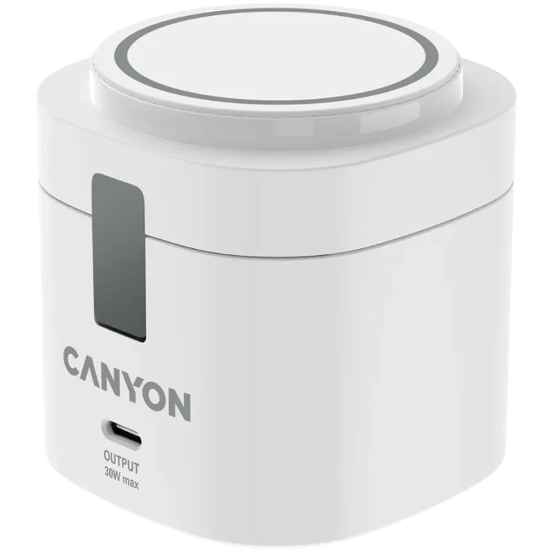 Canyon 4 in 1 Wireless Charging Stand, 30W max, Size: 70x70x70.3mm, weight: 414g, with 65W charger and 1M cable, white - 1