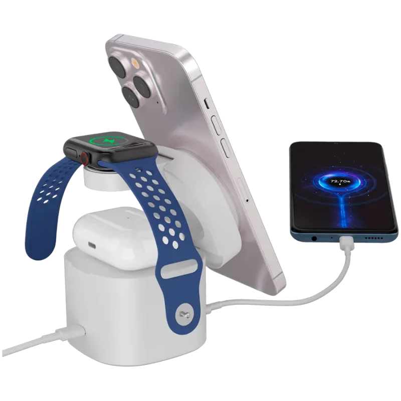 Canyon 4 in 1 Wireless Charging Stand, 30W max, Size: 70x70x70.3mm, weight: 414g, with 65W charger and 1M cable, white - 1