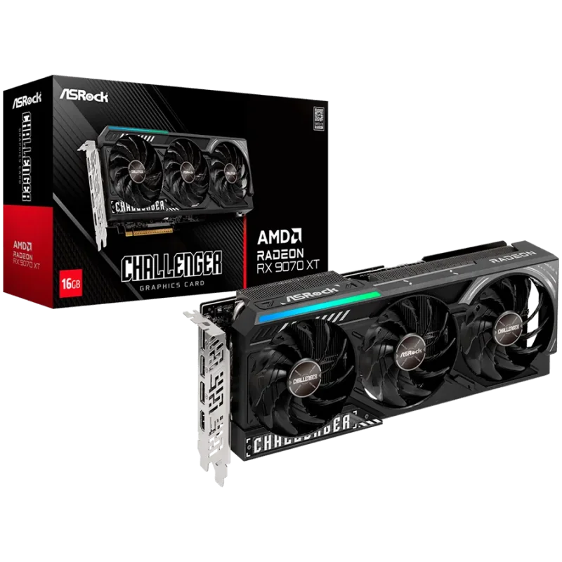 ASROCK Video Card AMD Radeon RX 9070 XT Challenger 16GB GDDR6 256-bit, 1x HDMI, 3x DP, 2x 8-pin PWR connector, PCIe 5.0 x16, rec